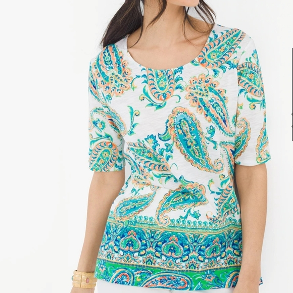 NWT Chico's Paisley Elbow Sleeve Tee - Picture 2 of 12